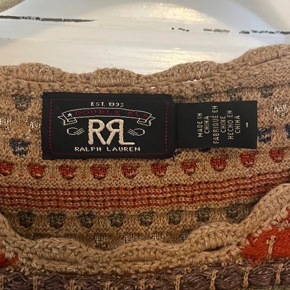 NWOT Double RL Ralph Lauren Crochet Trim Jacquard Sweater - Picture 2 of 6